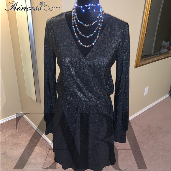 🆕 Zara Black Metallic Surplice Mini Dress Sz M - Picture 4 of 8